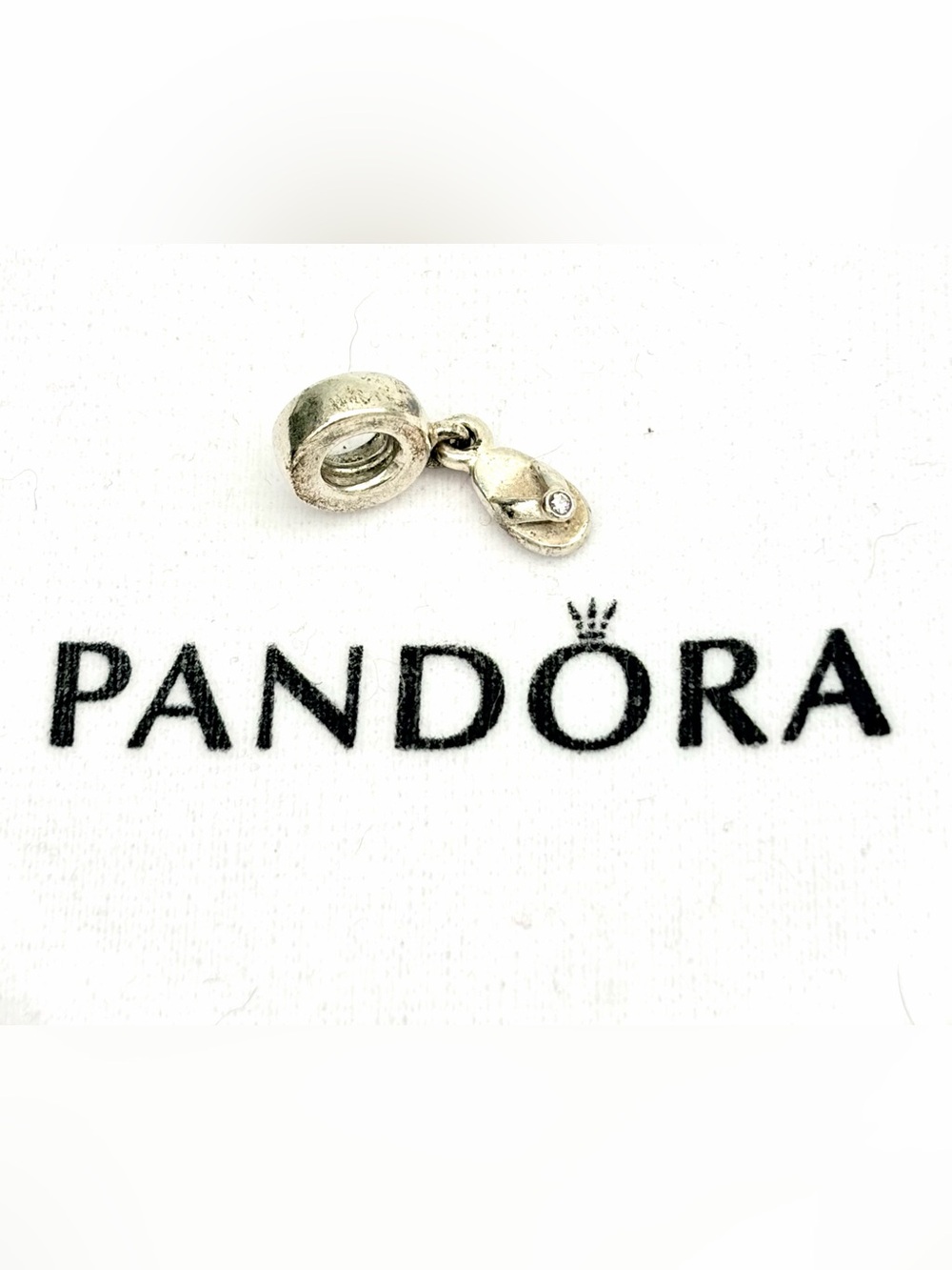 Pandora Silver Flip Flop Dangle Charm with light pink Stone #790428 Retired